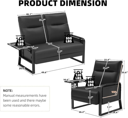 Modular Cloud Sectional Couches for Living Room, Faux Leather Loveseat & Accent Chairs Set of 2, Upholstered Sectional Sofa Set for Office, Black