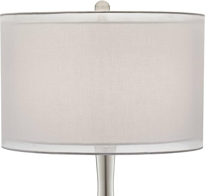 Possini Euro Design Swift Modern Table Lamp 30 1/2" Tall with Round Black Marble Riser Mercury Glass Chrome Double Drum Shade for Bedroom Living Room Nightstand Bedside Night Stand Office Kids Room