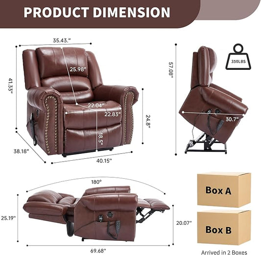 Recliner Chairs for Adults, Oversized Bedroom Chair with Massage, Sofa Chair Home Theater Seating with Lumbar Support, Lift Chair for Elderly, Nursery Chair for Living Room (Genuine Leather)