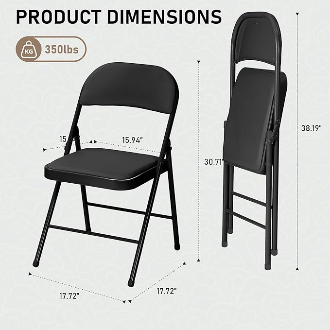 SEALAMB 30 Pack Black Folding Chairs with Padded Seats & Cushion, Durable Metal Foldable Chairs for Wedding Party, Commercial Chairs for Office School Church Events, 330lb Capacity (Black-PU, 30 Pack)