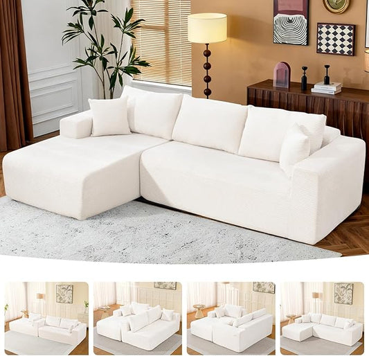 2025 New 108" Cloud Couch Sectional, Modular Sectional Sofa with L-Shaped Chaise, Deep Seat Sectional Modular Couch for Living Room, No Assembly Required (Beige, Left Facing Chaise)