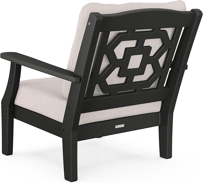Martha Stewart by POLYWOOD® Chinoiserie Deep Seating Chair in Black/Dune Burlap