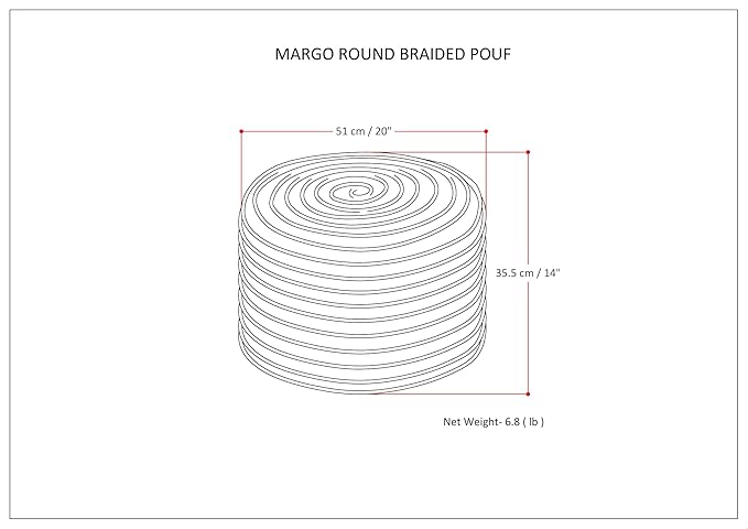 SIMPLIHOME Margo Boho Round Pouf in Blue Braided Jute for the Living Room, Bedroom and Kids Room