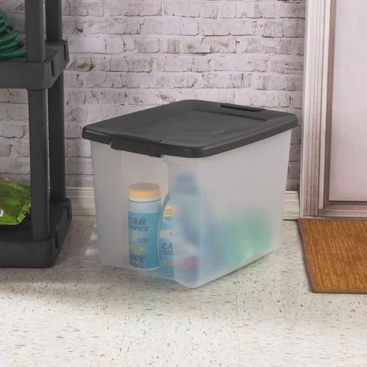 Sterilite 24-Pack ShelfTote, Clear Plastic Storage Bins with Lids, 50 Quart, Gray - Stackable Organizing Container Boxes for Closet, Bathroom, and Office