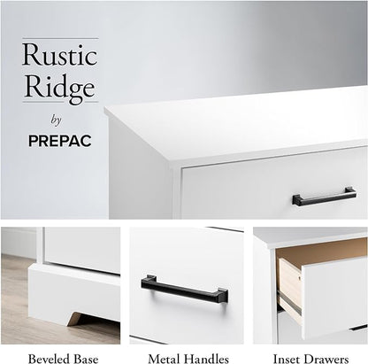 Prepac Rustic Ridge Farmhouse Nightstand Bedside Table, White Nightstand for Bedroom, End Table with 3 Drawers 16.25"D x 27.5"W x 26.75"H