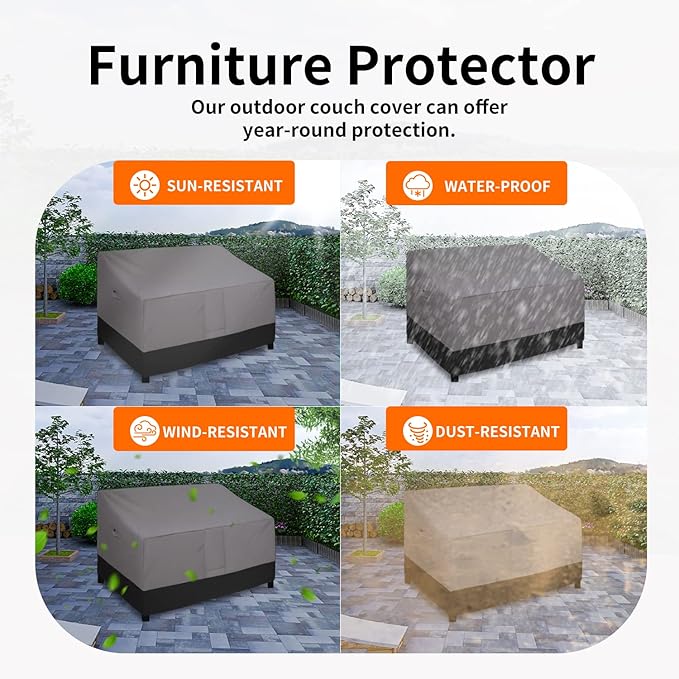 Easy-Going Waterproof Outdoor Loveseat, Heavy Duty Deep 2-Seater Patio Couch, Windproof Outdoor Furniture with Air Vent (58Wx40Dx31H inch, Gray/Black)
