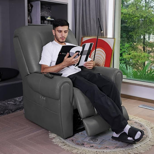 EONIX Four Motor Lay Flat Power Lift Recliner Chair for Elderly, 400lbs Electirc Lift Chair for Living Room, Independent Adjustable Lumbar Support & Headrest, Extended Footrest, Grey