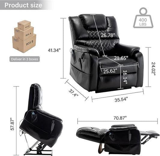 Power Lift Recliner Chair Recliners for Elderly,Lay Flat Air Leather Recliner with Heat and Massage,Dual Motor Lounge Recliners for Living Room