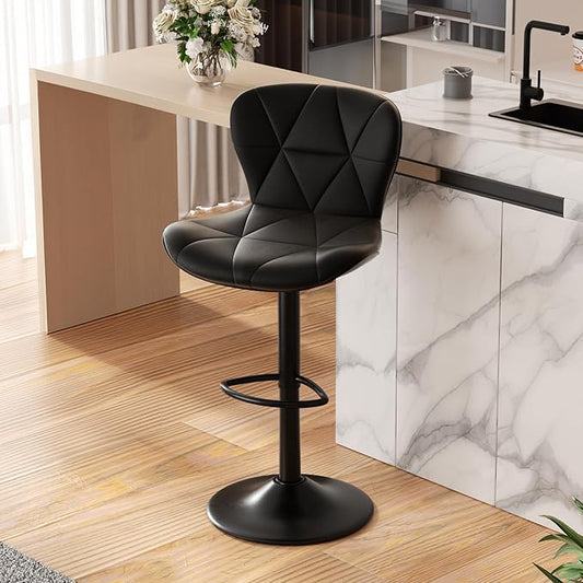 Bar Stools,Adjustable Swivel Barstools, Faux Leather Bar Chairs,Upholstered Counter Height with High Backrest for Kitchen Island, Black