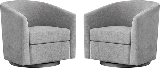 Chenille Swivel Accent Chairs Set of 2, No Assembly Upholstered Armchair, 360°Rotating Barrel Chairs for Living Room, Bedroom, Apartment & Reading Nook (2, Light Grey)