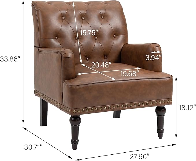 UIXE PU Leather Accent Chair, Modern Upholstered Armchair for Living Room, Comfy Arm Chair Single Sofa Reading Seat with Wooden Legs for Office Home Bedroom - Brown