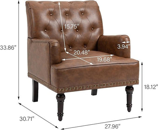 UIXE PU Leather Accent Chairs Set of 2, Modern Upholstered Armchair for Living Room, Comfy Arm Chair Single Sofa Reading Seat with Wooden Legs for Office Home Bedroom - Brown