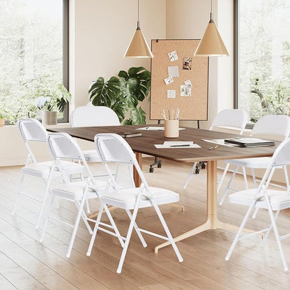 8 Pack Folding Chairs with Padded Seats, Padded Folding Chair with Steel Frame for Events Home Office, Pu Leather Folding Chair White