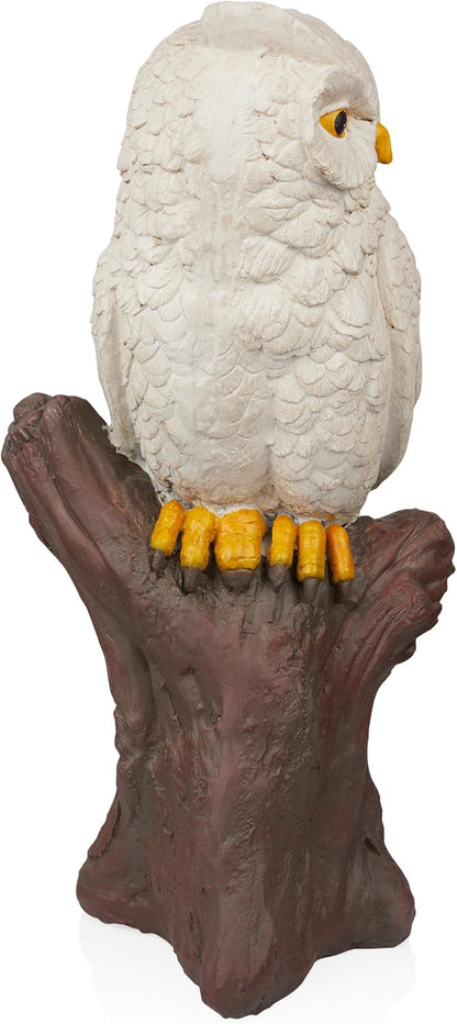 Alpine Corporation JUM584 Indoor Outdoor Life Like Owl on Tree Trunk Garden Static, Rustic Owl Statue for Yard, 28" Tall, White