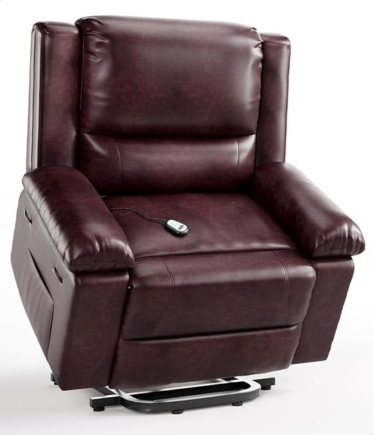 GarveeHome Electric Lift Recliner Chair - Heat and Massage, PU Leather Power Lift Recliner for Elderly & Mobility Impaired, Adjustable Back and Legs, Heavy Duty Lift Chair for Seniors