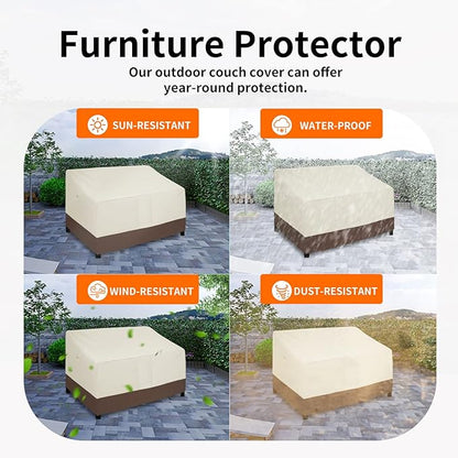 Easy-Going Waterproof Outdoor Loveseat, Heavy Duty 2-Seater Patio Couch, Windproof Furniture Cover with Air Vent (58Wx32.5Dx31H inch, Beige/Dark Brown)