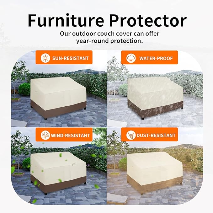 Easy-Going Waterproof Outdoor Loveseat, Heavy Duty Deep 2-Seater Patio Couch, Windproof Furniture with Air Vent (76Wx32.5Dx33H in, Beige/Dark Brown)