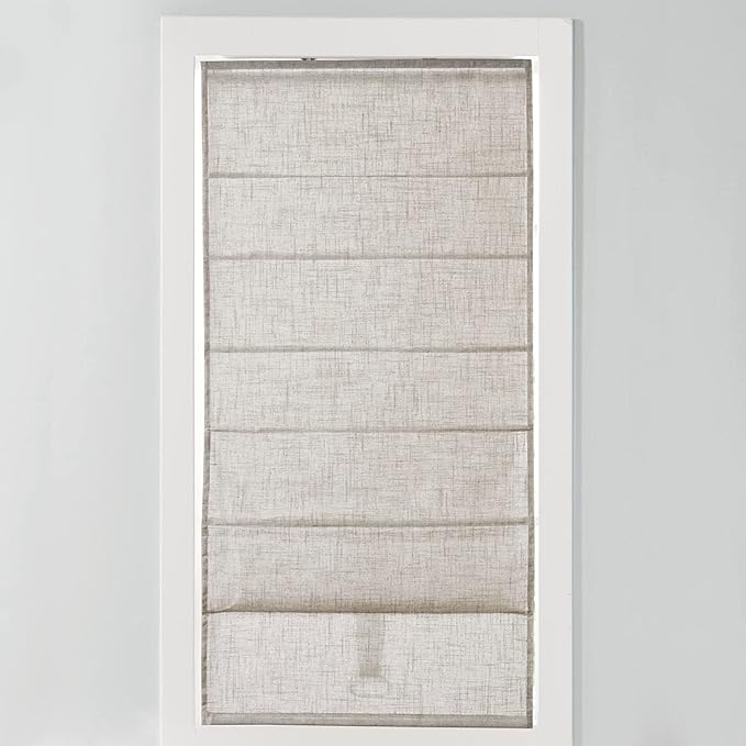 Madison Park Kyler Cordless Roman Shades - Single Panel, Lightweight Linen Blend Fabric, Natural Design, Easy Installation, Light Filtering Window Blind, Bedroom, Living Room Decor 29"W x 64"H Natural