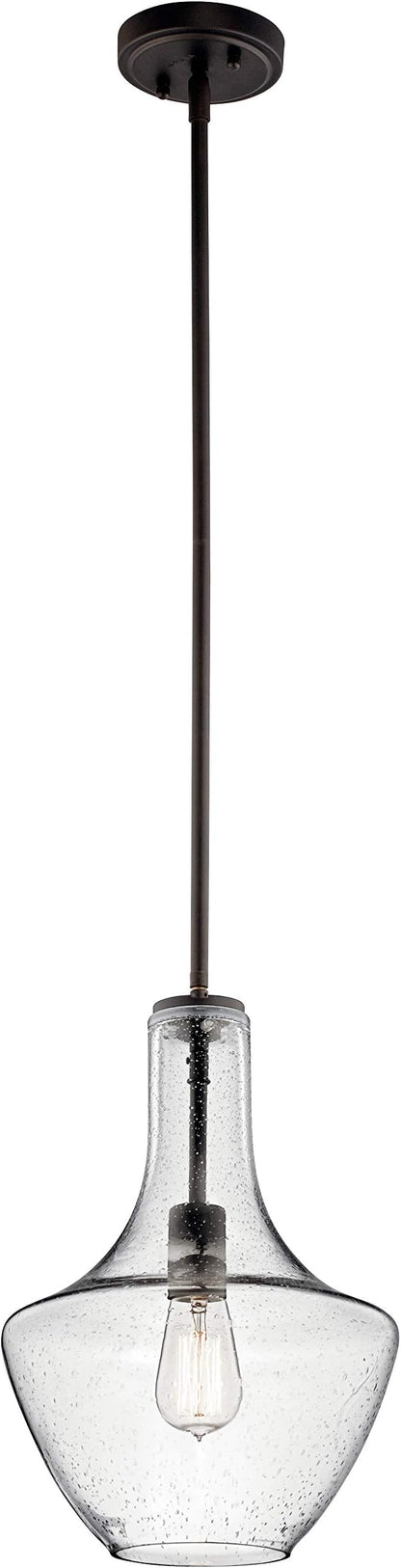 Kichler Everly 15.25" Kitchen Bell Pendant in Olde Bronze®, 1-Light Clear Seeded Glass Pendant Light, (15.25" H x 10.5" W), 42141OZCS