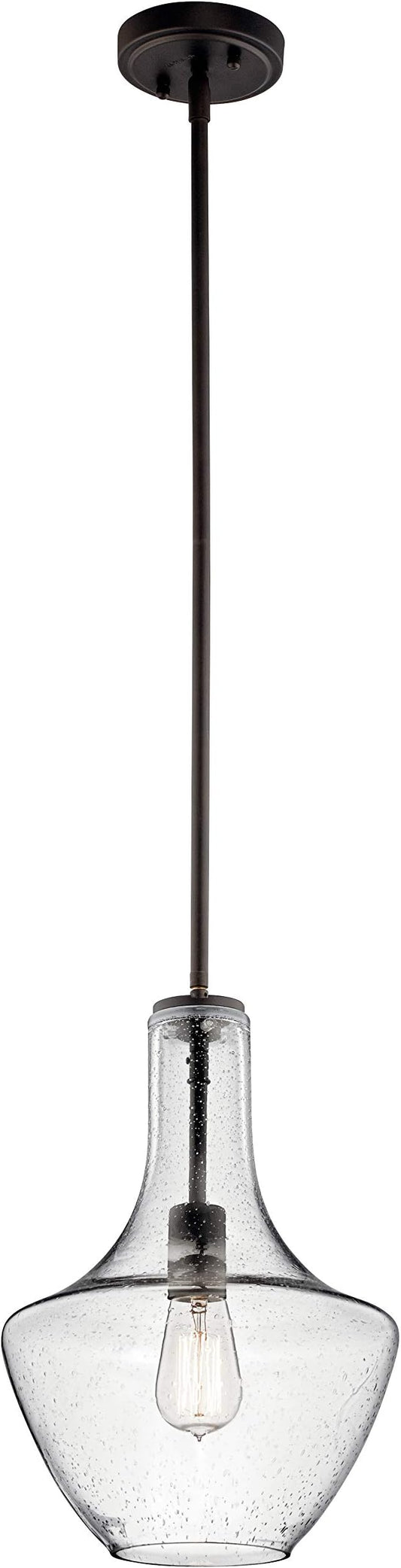 Kichler Everly 15.25" Kitchen Bell Pendant in Olde Bronze®, 1-Light Clear Seeded Glass Pendant Light, (15.25" H x 10.5" W), 42141OZCS
