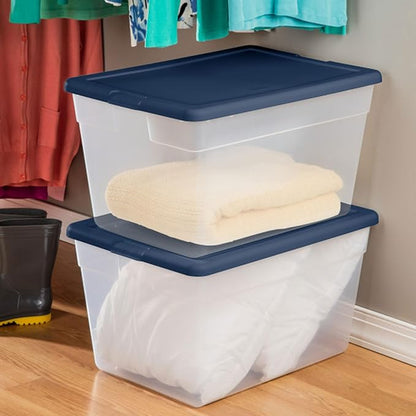 Sterilite 16-Pack Storage Box, Plastic Container Bins with Lids, 56 Quart, Marine Blue - Heavy-Duty Organizing Containers for Closet, Bathroom, and Office