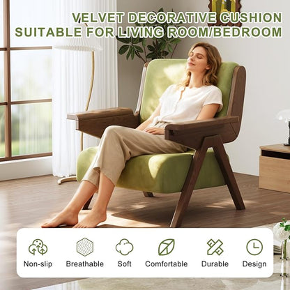 Mid Century Modern Accent Chair Set of 2, Fabric Upholstered Lounge Arm Chairs with Solid Wood Frame for Living Room, Bedroom, Office, Reading Corner (Green)