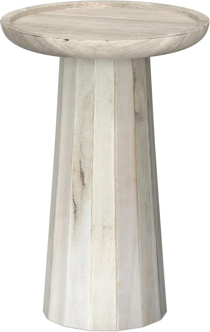 SIMPLIHOME Dayton SOLID MANGO WOOD 13 inch Wide Round Contemporary Wooden Accent Table in White Wash , Fully Assembled for the Living Room and Bedroom