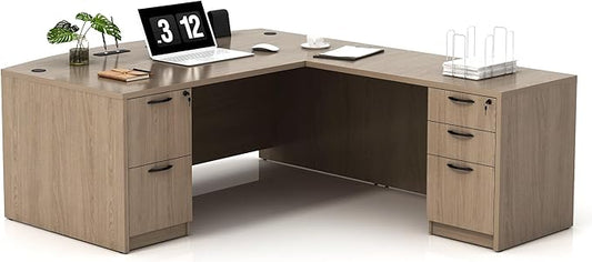 GINO Collection, 67" W L Shape Executive Office Desk with Two File Cabint - Right Return (Lime)