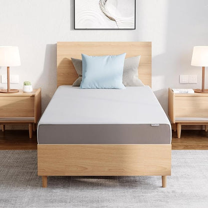 Amazon Basics Memory Foam Mattress, Soft Plush Feel, 8 Inch, Twin, White/Grey