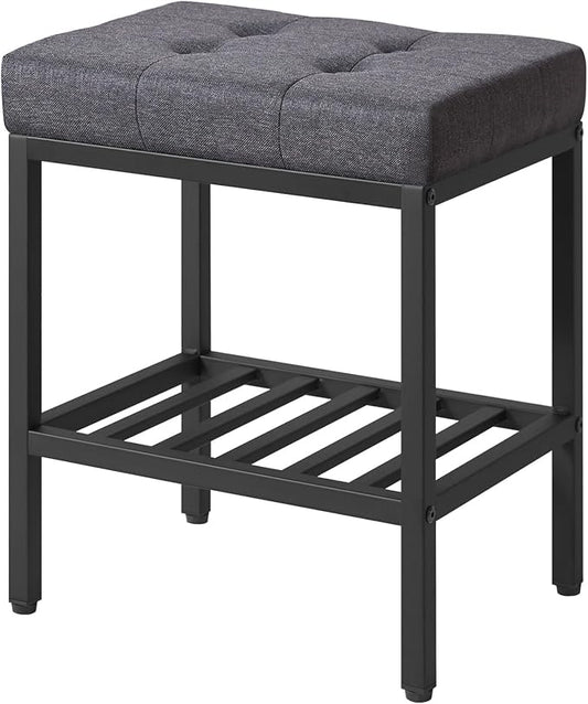IBUYKE Rectangular Makeup Stool with Adjustable Feet and Storage Space, Footrest Chair, Linen Seat Vanity Stool, Multi-Use as Small Side Table or Ottoman, for Bedroom, Dark Gray WBD017G