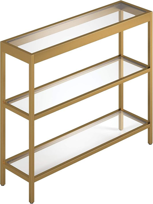 Henn&Hart 36" Wide Rectangular Console Table in Brass, Entryway Table, Accent Table for Living Room, Hallway