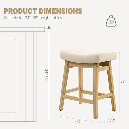 Counter Height Bar Stool for Kitchen Counter Modern Backless Barstool with Upholstered Fabric Seat and Solid Wood Leg Farmhouse 24 inch Bar Chair, Khaki + Wood Color, 1pc