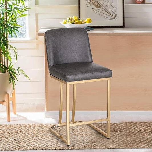 Sophia & William Counter Height Bar Stools, 24" Bar Stools with Back for Kitchen Counter, Modern PU Leather Kitchen Counter Stools,Grey Gold
