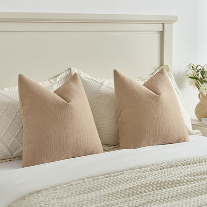 FUTEI Khaki Decorative Throw Pillow Covers 16x16 Inch Set of 2,Soft Cozy Wheat Ear Striped Patterns Cushion Cases,Modern Home Decor for Couch Bed Living Room
