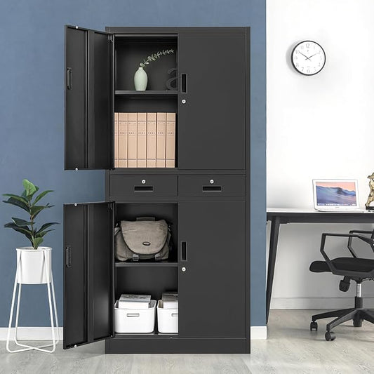 Metal Storage Cabinet, 71 Inch Tall Metal Storage Cabinet with Doors and Shelves, Pantry Cabinets with Drawer for Kitchen Storage, Garage Cabinet for Living, Dining Room, Assemble Required.