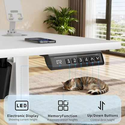 Shahoo 45.2 Inch Standing Desk, Electric Height Adjustable Computer Desks with Hook and Cable Hole, White