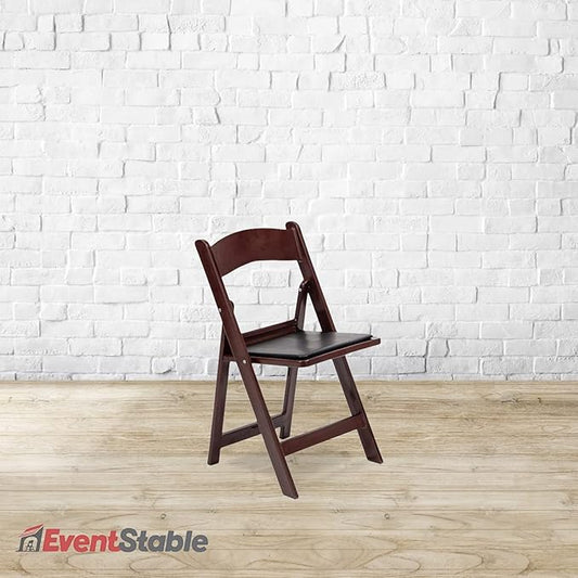 EventStable Titan PRO Resin Folding Chair - Mahogany Indoor/Outdoor Lightweight Folding Chair with Vinyl Padded for Weddings Parties Events - 50 Pack