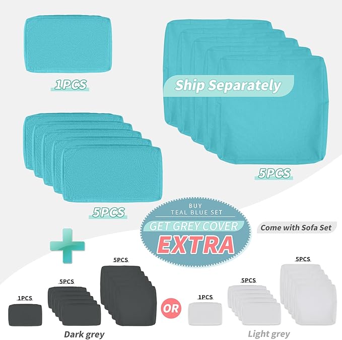 NICESOUL 7 Piece XL Large Modern Outdoor Furniture Sofa Set, 29.3'' High Back Wicker Patio Modular Sectional with Tables, All-Weather Deep Conversations for Backyard, 2 Color Cushion Turquoise & Gray