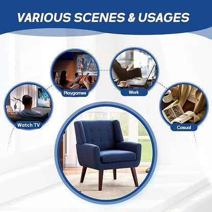 HUIMO Accent Chairs Set of 4, Upholstered Button Tufted Armchair, Linen Fabric Sofa Chairs for Bedroom, Living Room, Mid Century Modern Comfy Reading Chair (4, Dark Blue)