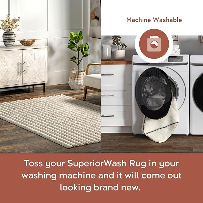 nuLOOM 2'6" x 6' Cozy Plush Area Rug, Machine Washable, Non-Slip, Soft Fluffy Shag Carpet for Living Room Bedroom Kids Room Nursery Home Decor, Kai Beige