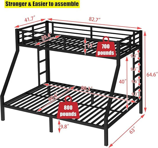 Latest Upgrade & Stronger Steel Twin XL Over Queen Bunk Bed, Heavy Duty Thickened More Rust-Proof Metal Bunk Queen Bed with Enhanced Legs & Slats (Easier Assembly)