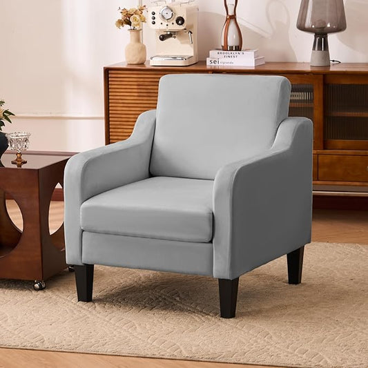 Accent Chair for Living Room, Modern Velvet Living Room Chairs with Wide Backrest, Upholstered Comfy Chair with Cushion, Oversized Sofa Chair with Wood Legs, Single Armchair, Grey