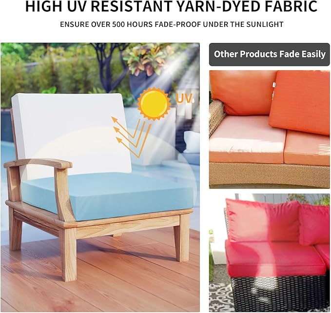 Easy-Going Waterproof Patio Cushion Covers ONLY Cover 27x25x5 inch 2 Pack Replacement Non-Slip Outdoor Seat Cushion Slipcover with Zipper. Light Blue