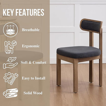 Linen Dining Chairs Set of 2, Mid Century Modern Upholstered Dining Room Chairs with Curved Back, Armless Kitchen Chairs for Living Room/Restaurant/Balcony/Bedroom/Home Desk/Task, Grey