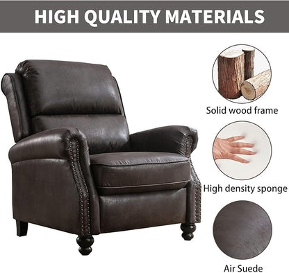 CANMOV Pushback Recliner Chair Set of 2, Faux Leather Armchair Push Back Recliner with Rivet Decoration Single Sofa Accent Chair for Living Room, Dark Grey