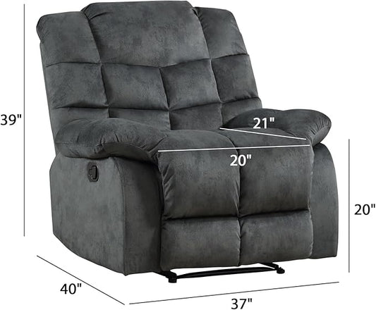 EBELLO Manual Recliner Chair, Overstuffed Reclining Sofa with Soft Padded Headrest and Armrest, Soft Fabric Single Couch for Living Room, Grey Green