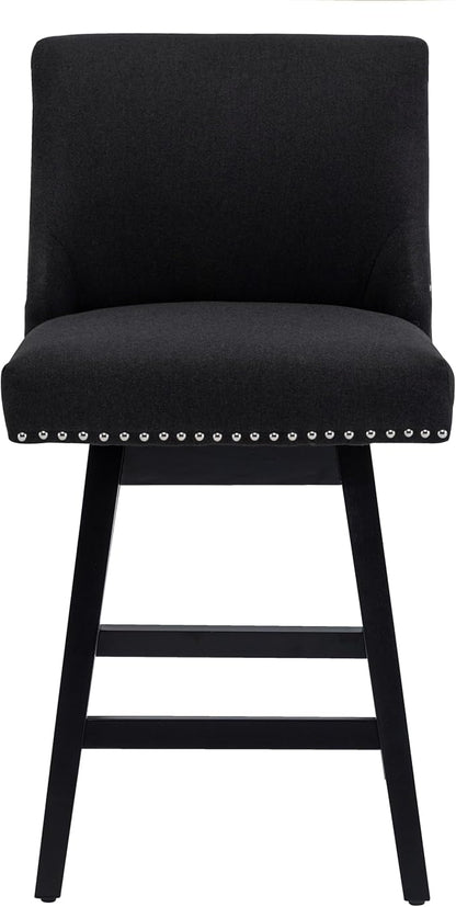 Bar Stool, 26 Inch Upholstered Barstools with 13.8" High Back and Footrest, Swivel Counter Height Barstools for Kitchen Island Home Bar Performance Fabric Black