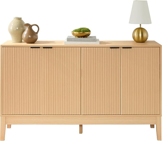 Best Choice Products 55" Modern 4-Door Sideboard Storage Cabinet, Buffet, Media Cabinet, Cupboard, Entryway Accent Table, Bookcase w/Reed Panels and Adjustable Shelves – Natural