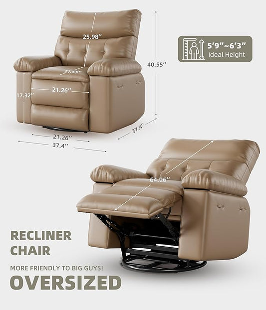 GarveeHome Oversized Recliner Chairs, Classic Manual Leather Recliner, Home Theater Seating with Lumbar & Arms Support for Living Room, Bedroom and Nursery - Tan