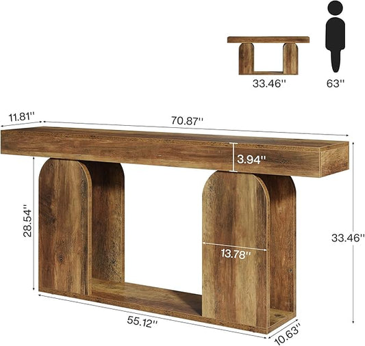 Tribesigns Farmhouse Wood Console Table, 70.9-Inch Entryway Accent Table with U-Shaped Base, 2-Tier Extra Long Sofa Tables for Entrance, Hallway, Living Room (Vintage Brown)